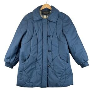 VTG Ms Freddi Quilted Coat Padded Lined Button Front Blue Jacket Size 16